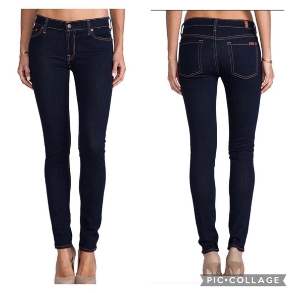 7 for all Mankind the Skinny mid rise dark indigo wash dressy 5 pocket jeans EUC - Picture 1 of 9